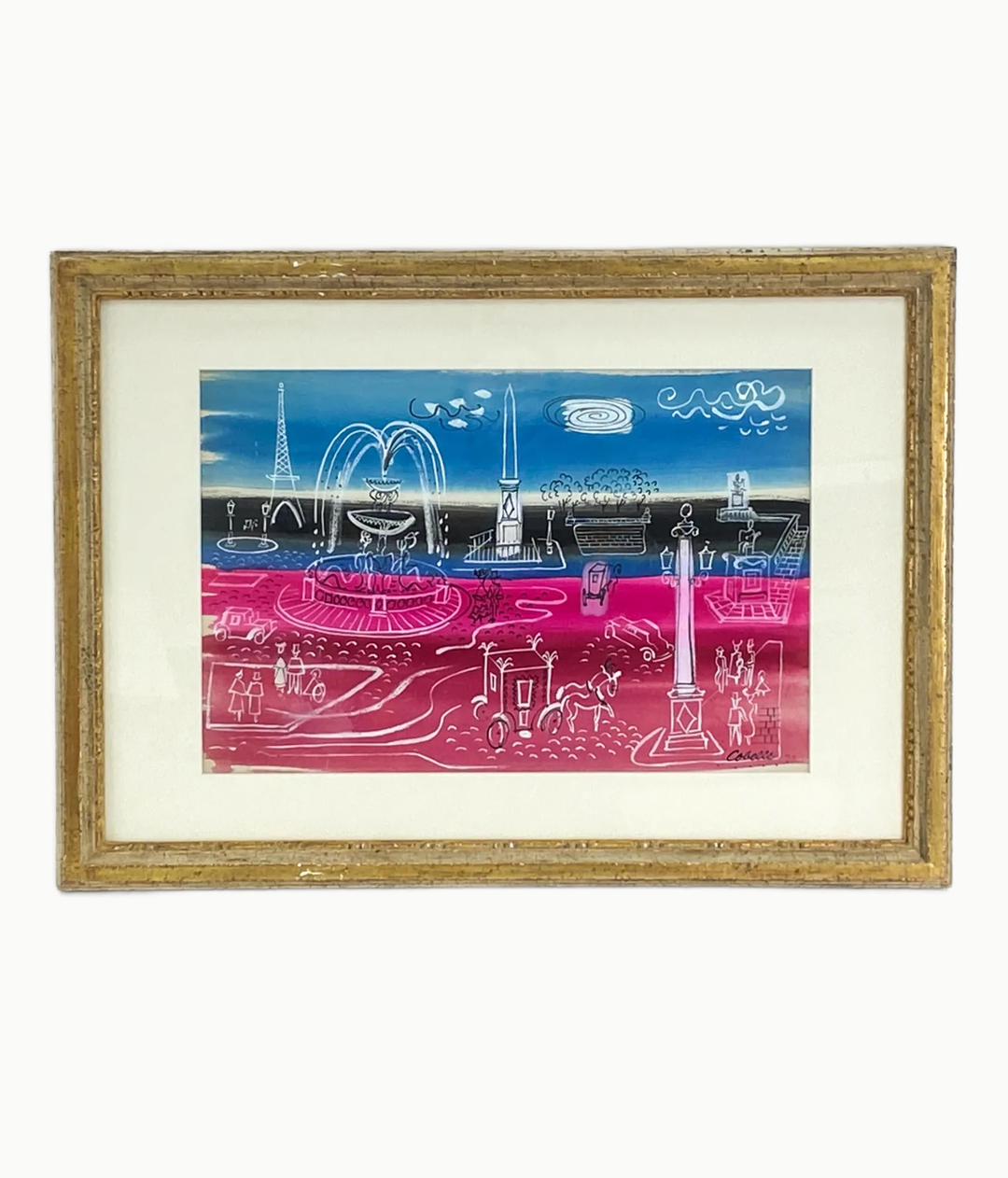 Mid 20th C. Charles Cobelle Signed Gouache on Paper in Vintage Heydenryk Frame- Parisian Street Scene - andfoundfurnishings