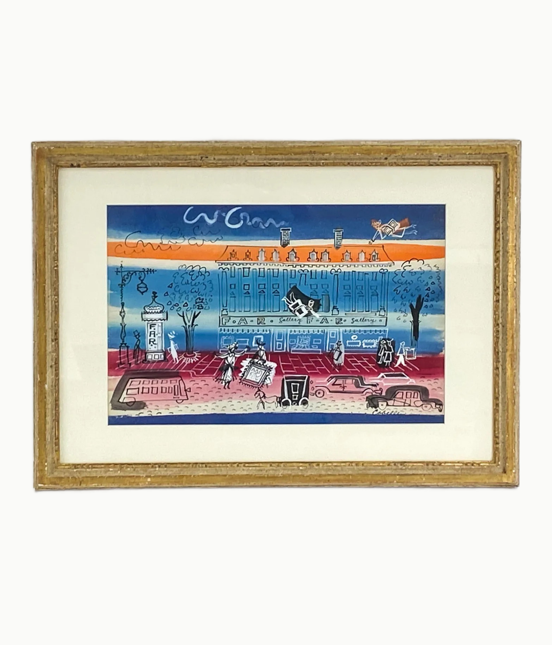 Mid 20th C. Charles Cobelle Signed Gouache on Paper in Vintage Heydenryk Frame - FAR Gallery - andfoundfurnishings