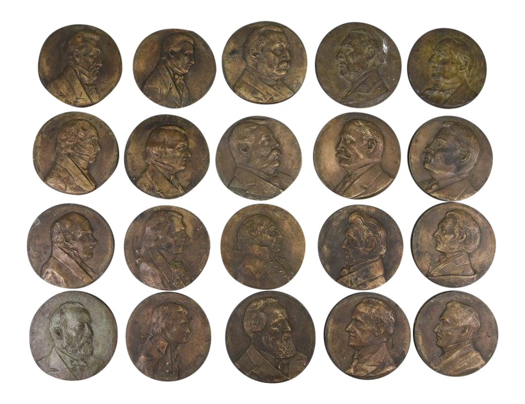 Vintage Bronze Plaques of American Presidents - Set of 20 - andfoundfurnishings