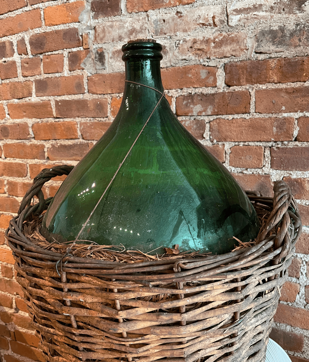 Antique French Demijohn in Wicker Basket