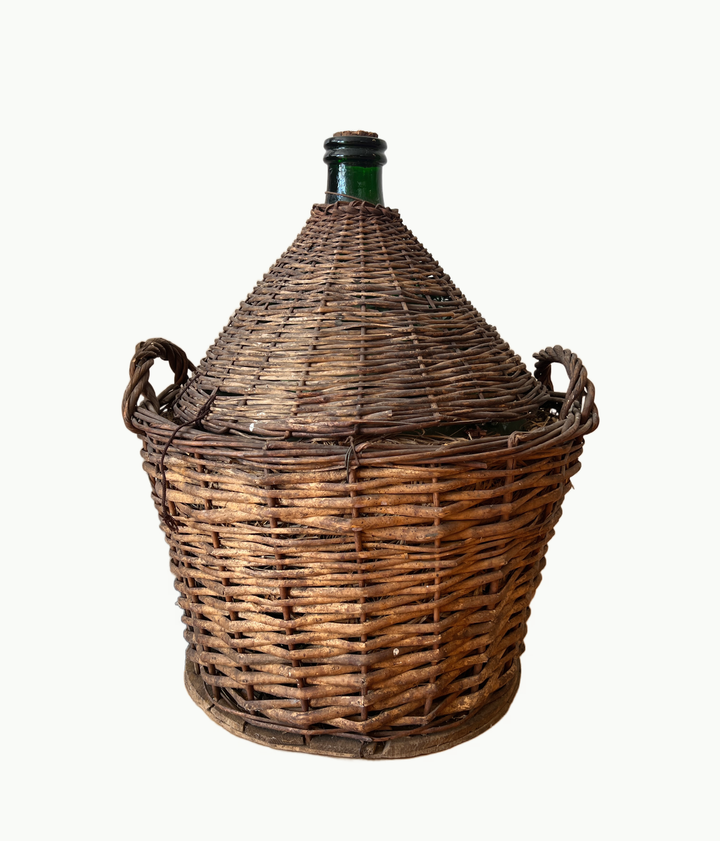 Antique French Demijohn in Wicker Basket