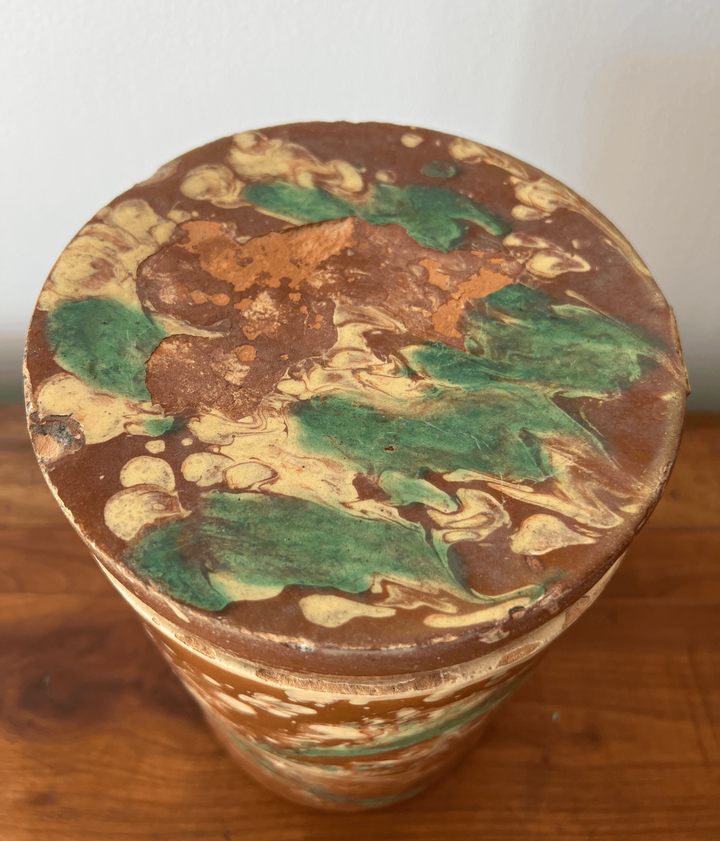 Large Antique Marbled Canister with Lid from Italy