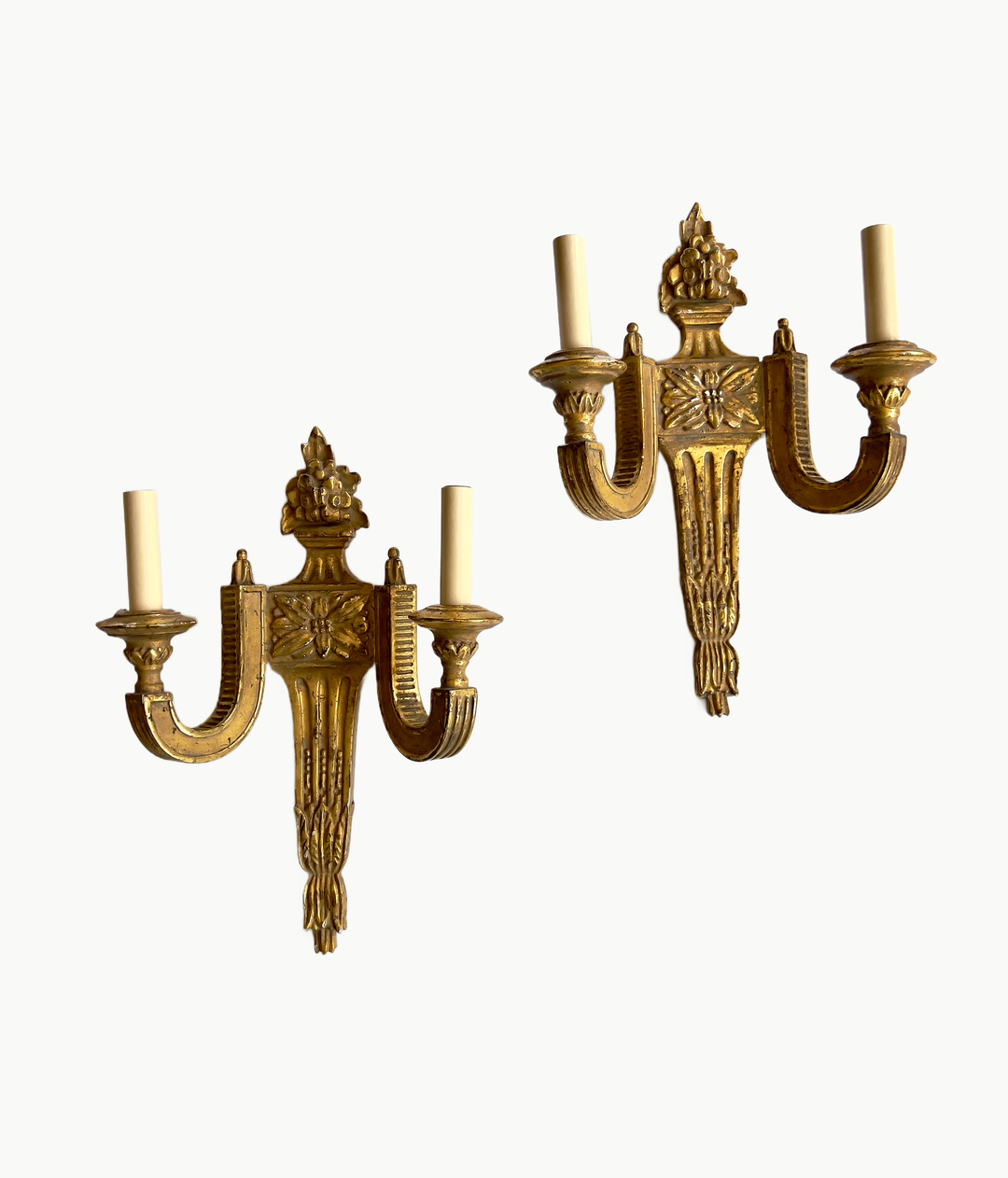 Pair of Early 20th Century Gilded Double Arm Sconces 2