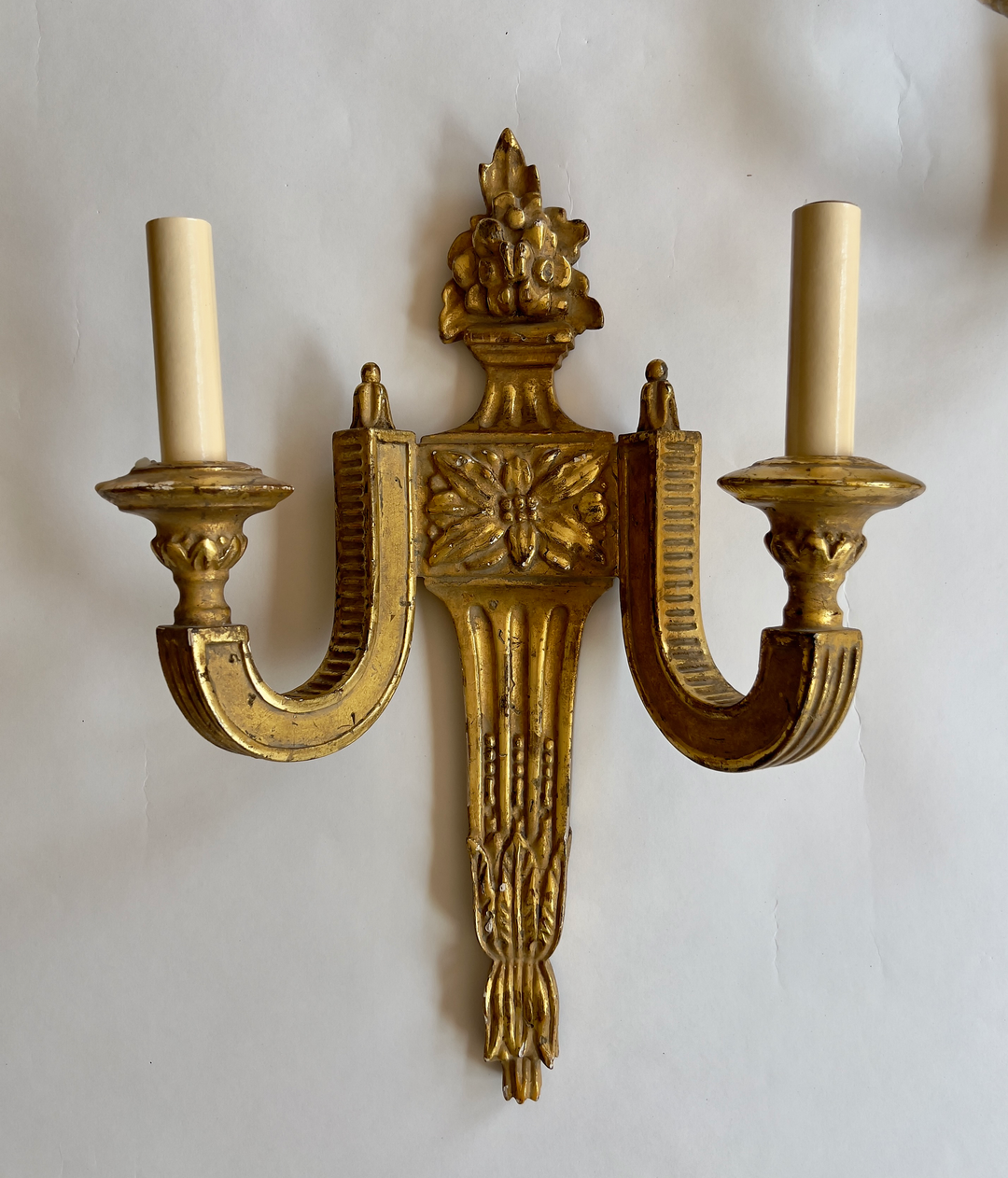 Pair of Early 20th Century Gilded Double-Arm Sconces