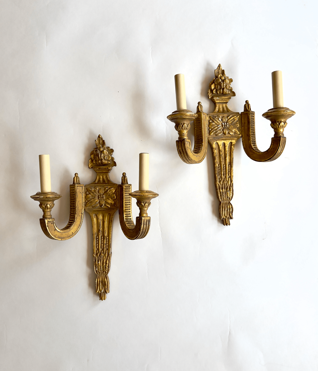 Pair of Early 20th Century Gilded Double-Arm Sconces