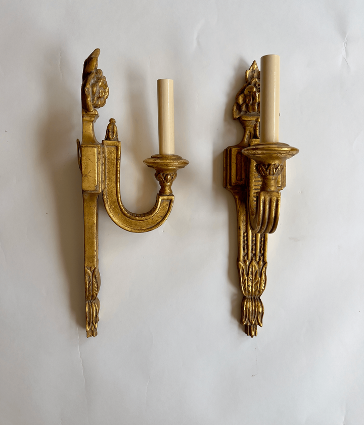 Pair of Early 20th Century Gilded Single-Arm Sconces