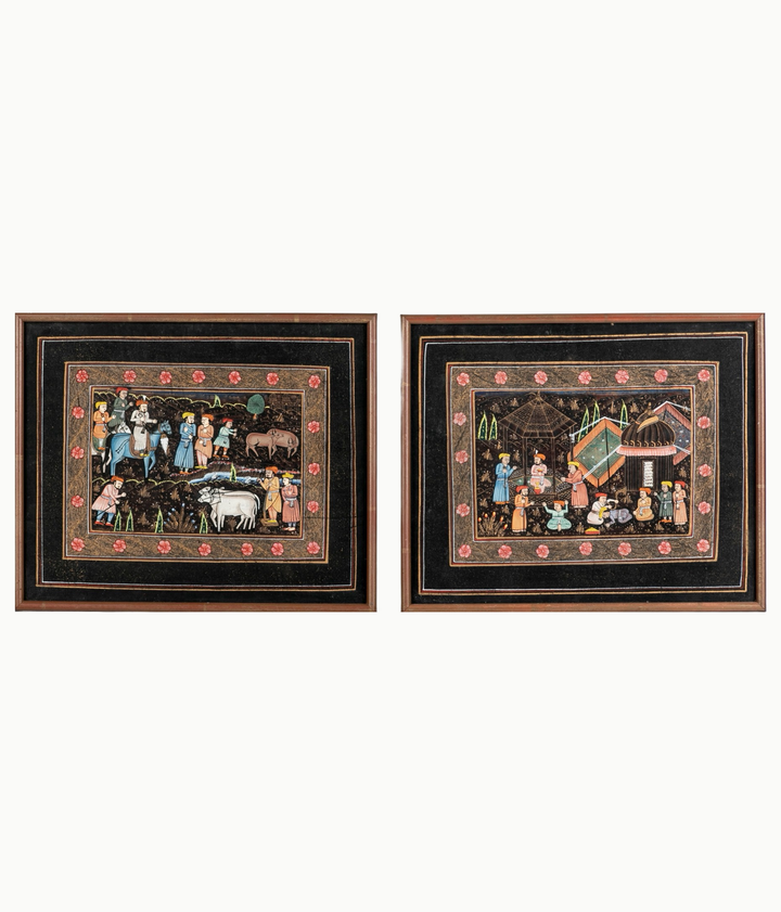 Pair of Mid 20th Century Miniature Persian Paintings on Silk