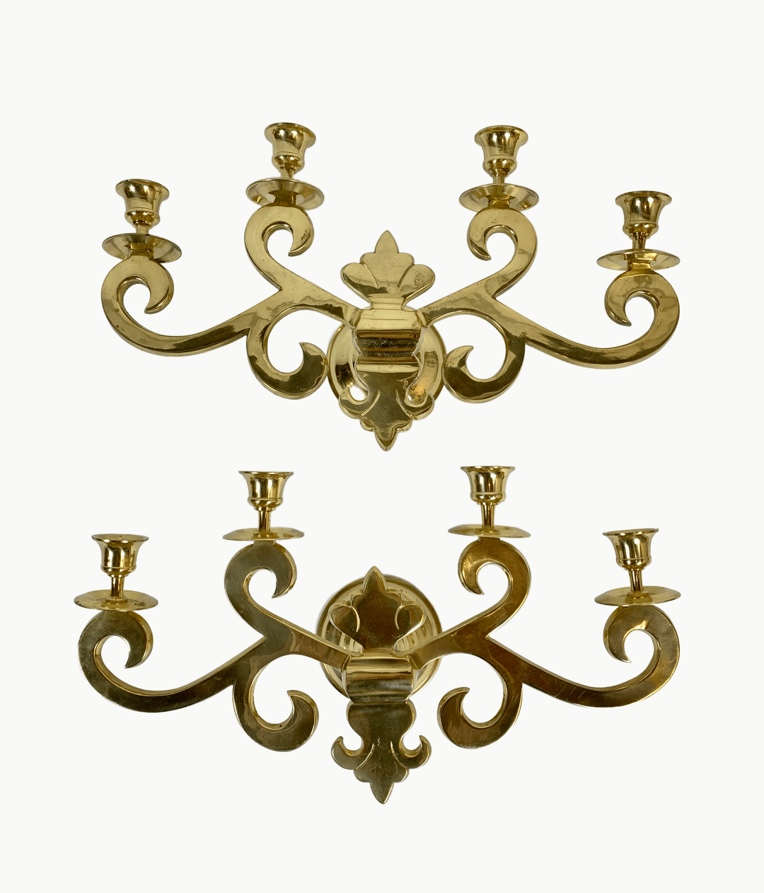 Pair of Mid Century Four Arm Brass Candle Sconces