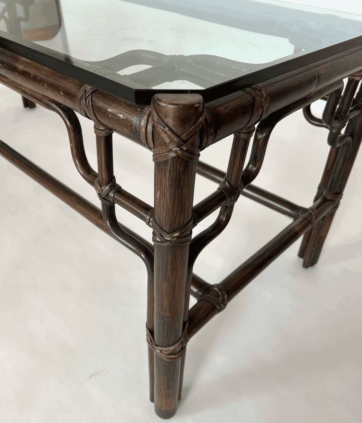 Vintage Rattan Coffee Table With Glass Top - andfoundfurnishings