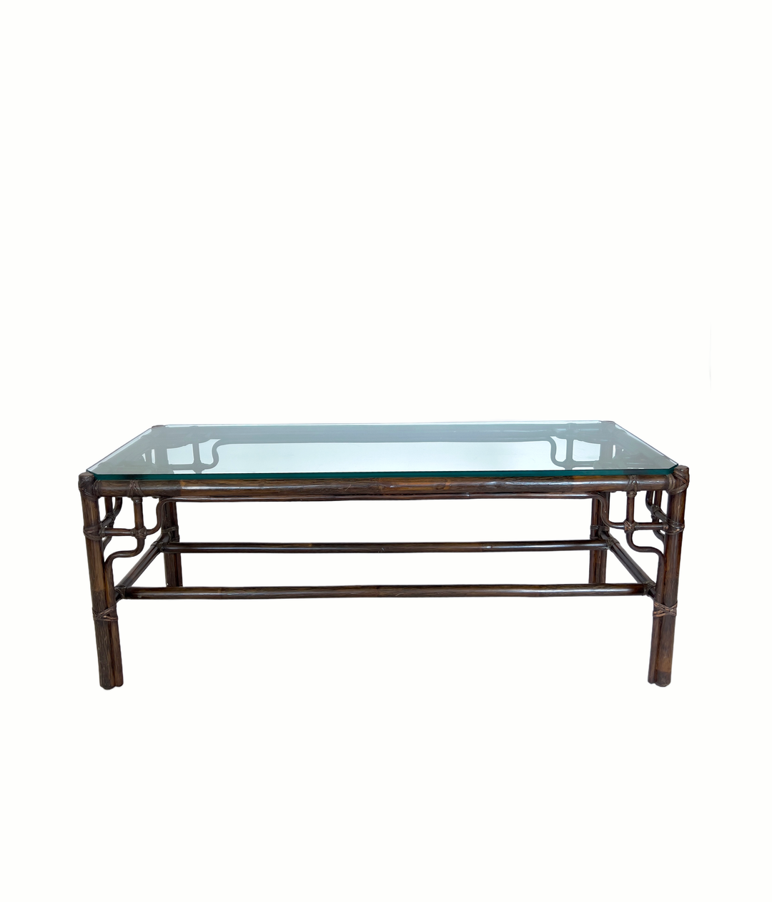 Vintage Rattan Coffee Table With Glass Top - andfoundfurnishings