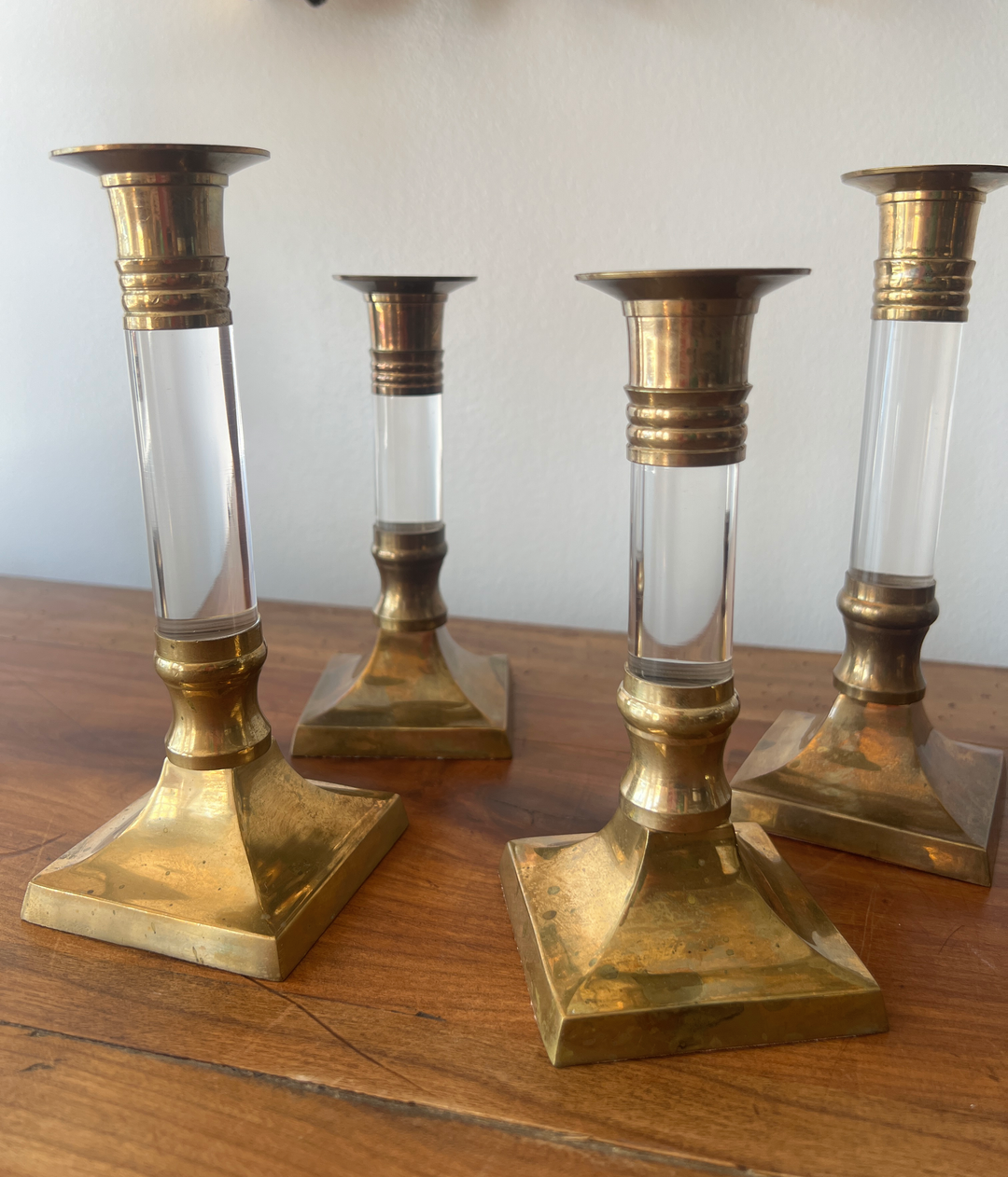 Vintage Brass and Lucite Candlestick Holders - andfoundfurnishings