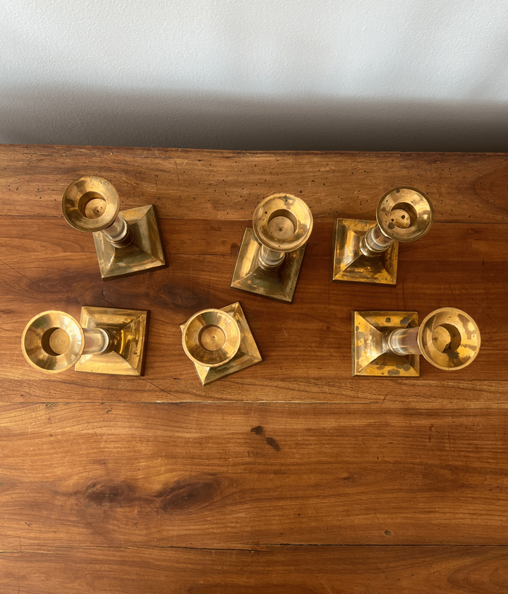 Vintage Brass and Lucite Candlestick Holders - andfoundfurnishings