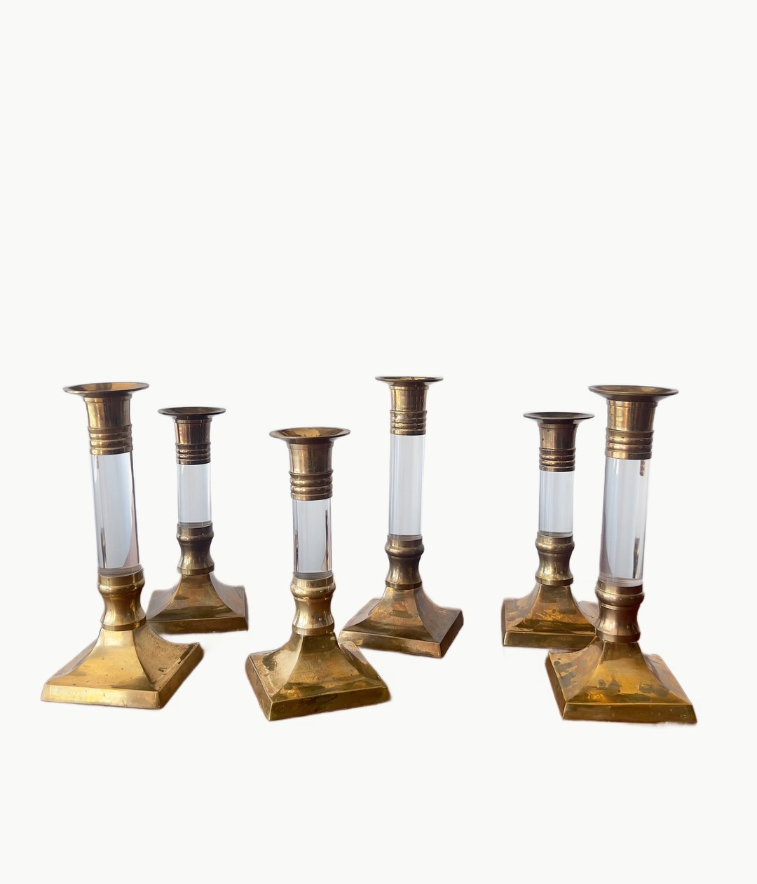 Vintage Brass and Lucite Candlestick Holders - andfoundfurnishings