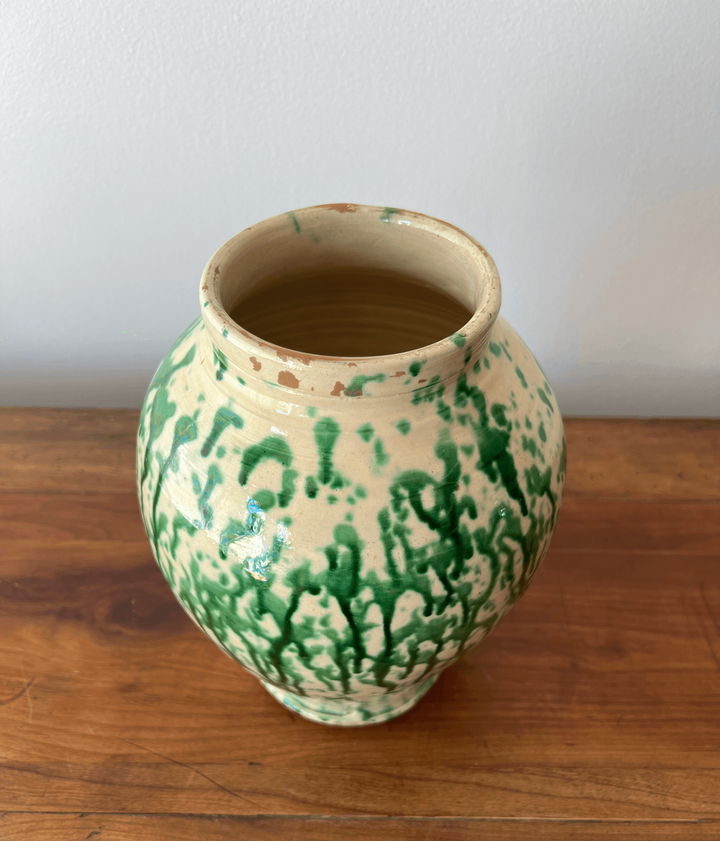 Vintage Ceramic Green Splatter Vase from Italy - andfoundfurnishings