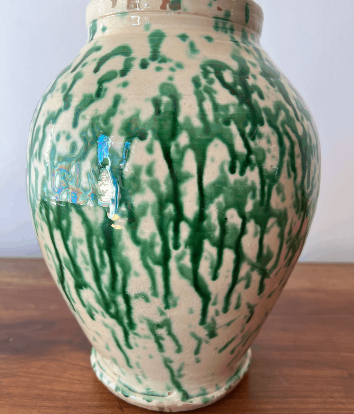 Vintage Ceramic Green Splatter Vase from Italy - andfoundfurnishings