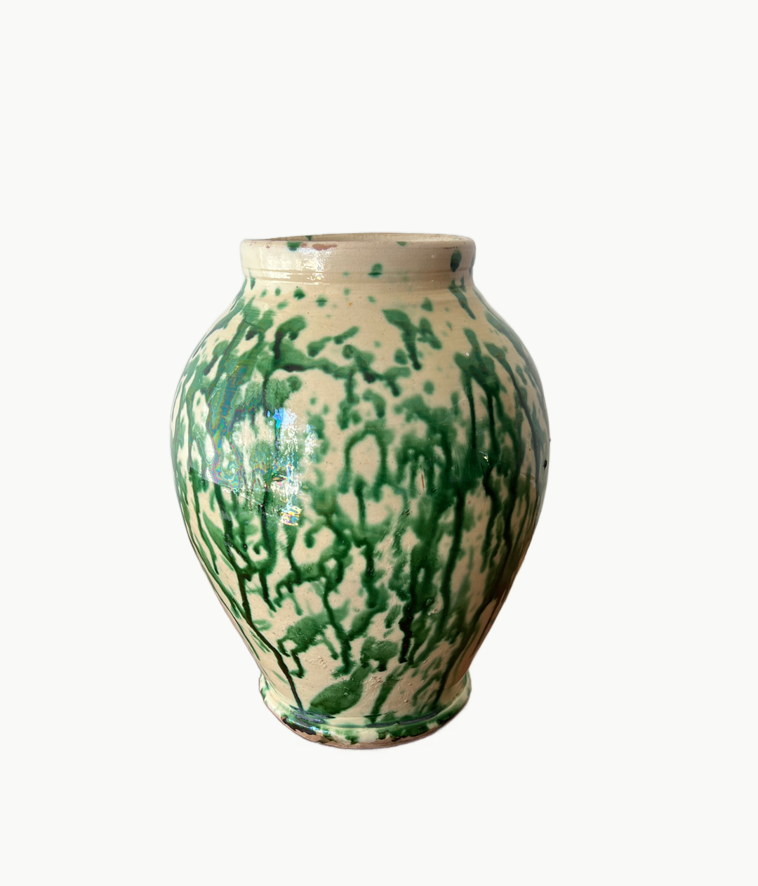 Vintage Ceramic Green Splatter Vase from Italy - andfoundfurnishings