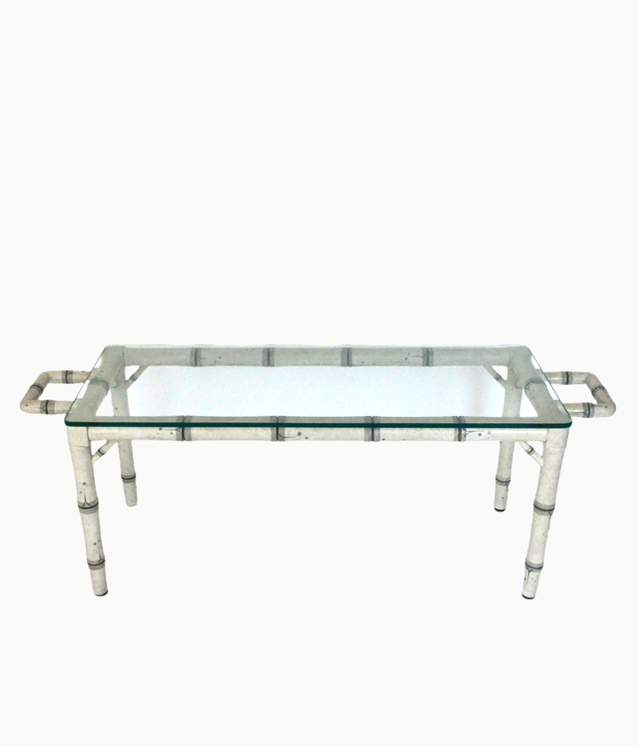 Vintage Hand-painted Coffee Table with Bamboo Motif - andfoundfurnishings