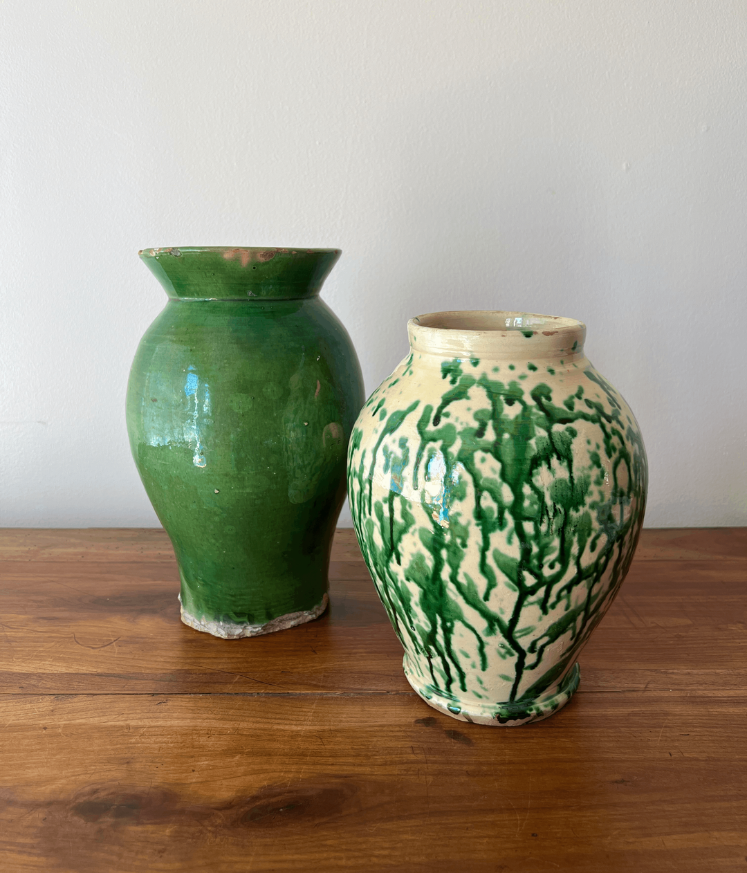 Vintage Ceramic Green Splatter Vase from Italy - andfoundfurnishings