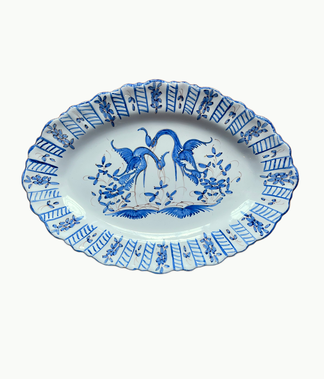 Vintage French Faience Platter – Hand-Painted “Décor Moustiers”