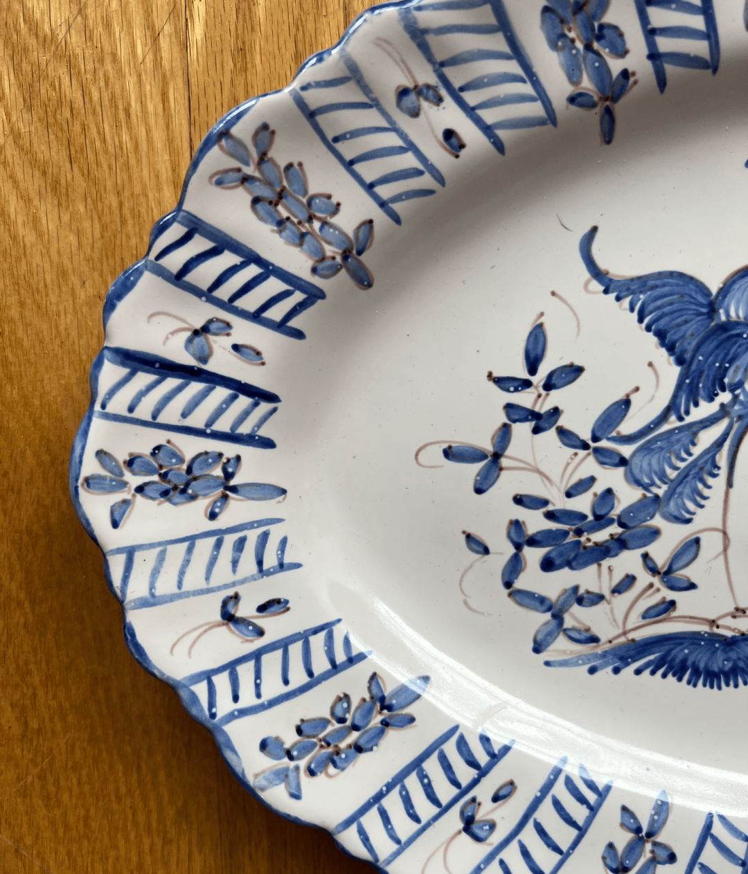 Vintage French Faience Platter – Hand-Painted “Décor Moustiers”