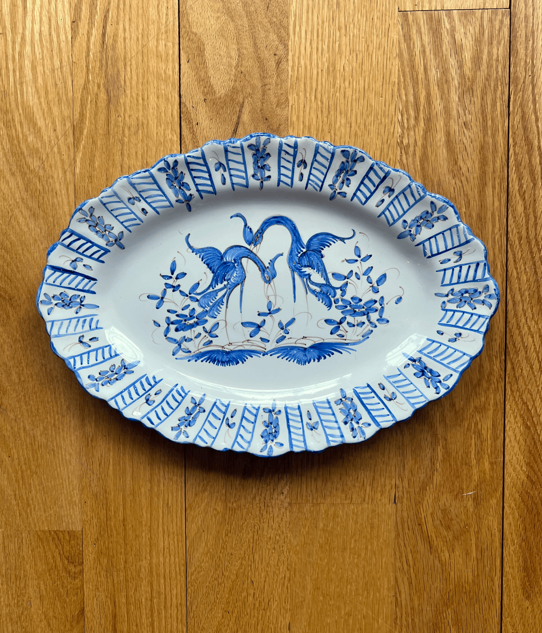 Vintage French Faience Platter – Hand-Painted “Décor Moustiers”