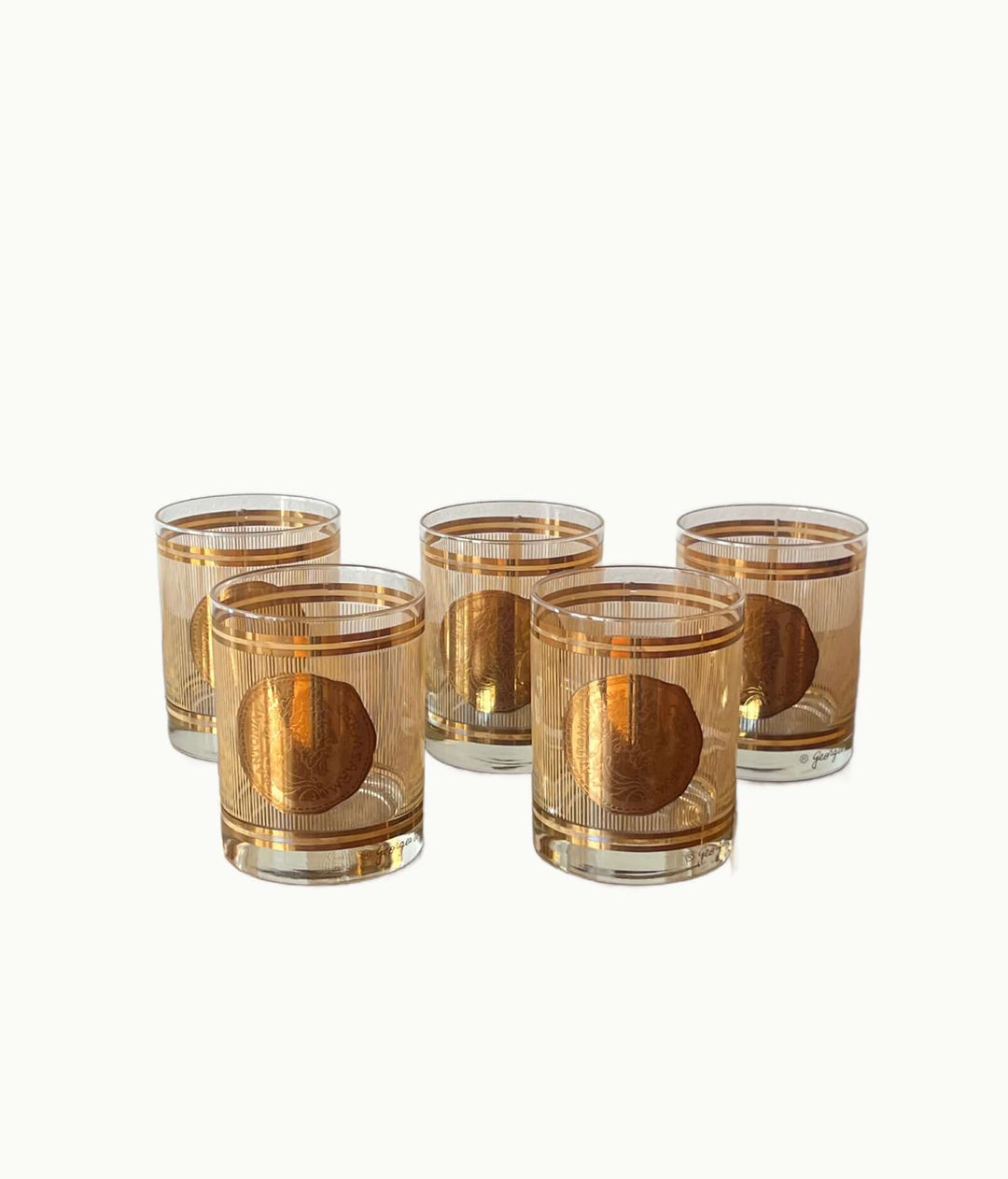 Set of Georges Briard rocks glasses with 22k gold design