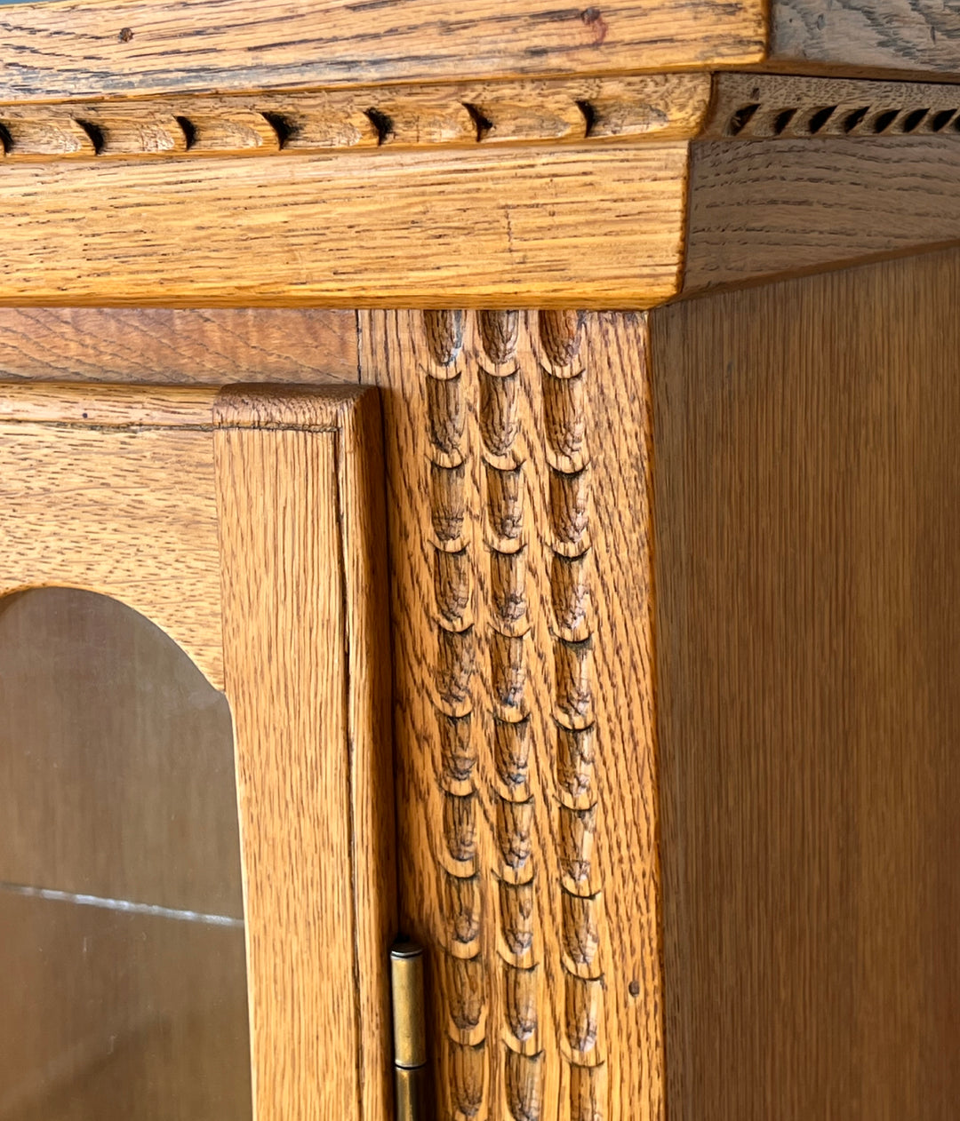 Antique Danish Oak Cabinet with Hidden Drawer and 1816 Lock circa 1930s detailed craftsmanship and intricate carvings.