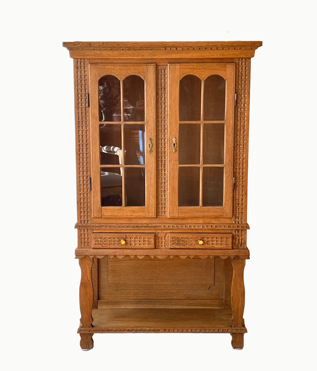 Antique Danish Oak Cabinet with Hidden Drawer and 1816 Lock circa 1930s showcasing fine craftsmanship.