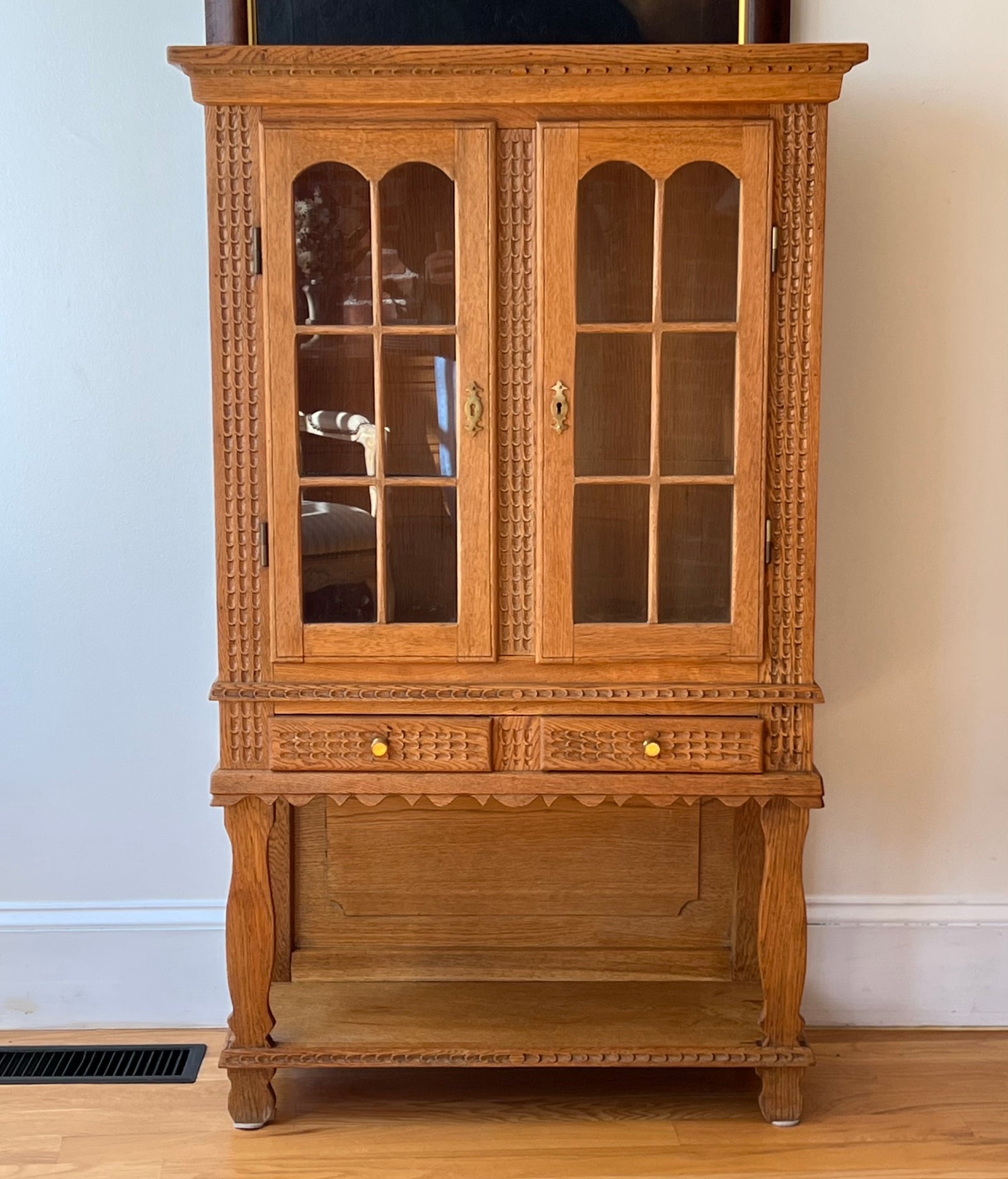 Antique Danish Oak Cabinet with Hidden Drawer and 1816 Lock