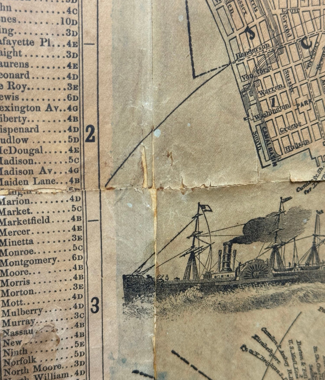 Antique 1857 New York City Map by Humphrey Phelps, Framed in Burlwood
