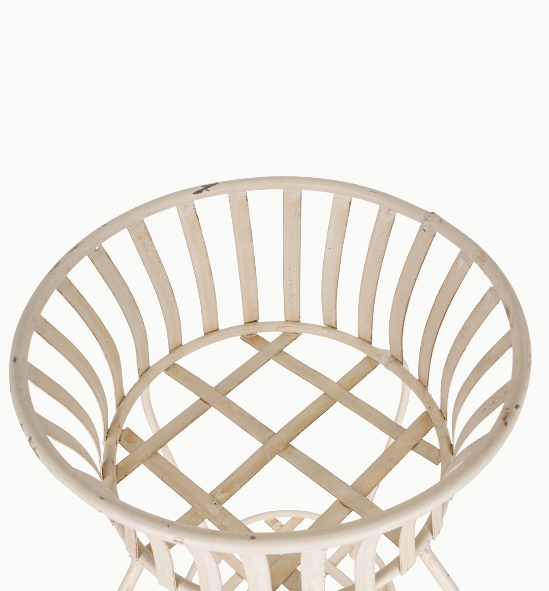 Handmade Mexican Iron Plant Stand with Aged White Finish - Slatted