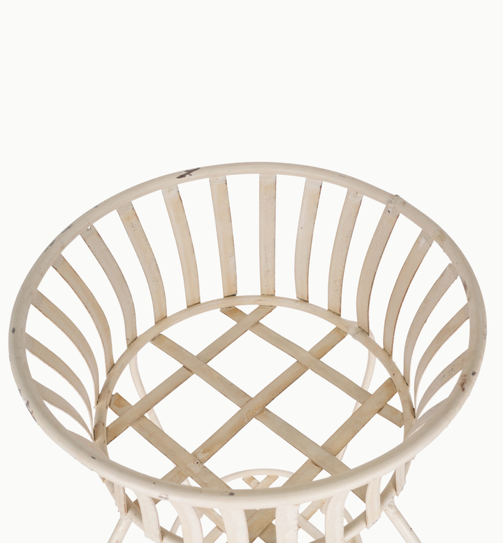 Handmade Mexican Iron Plant Stand with Aged White Finish - Slatted