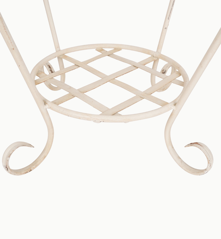 Handmade Mexican Iron Plant Stand with Aged White Finish - Slatted