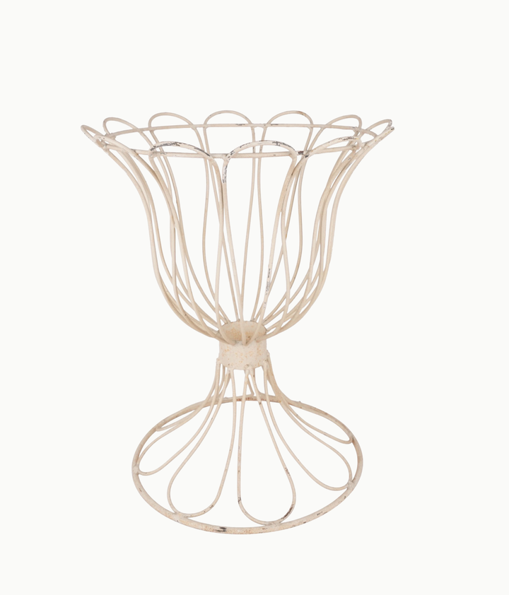 Handmade Mexican Iron Plant Stand with Aged White Finish - Low