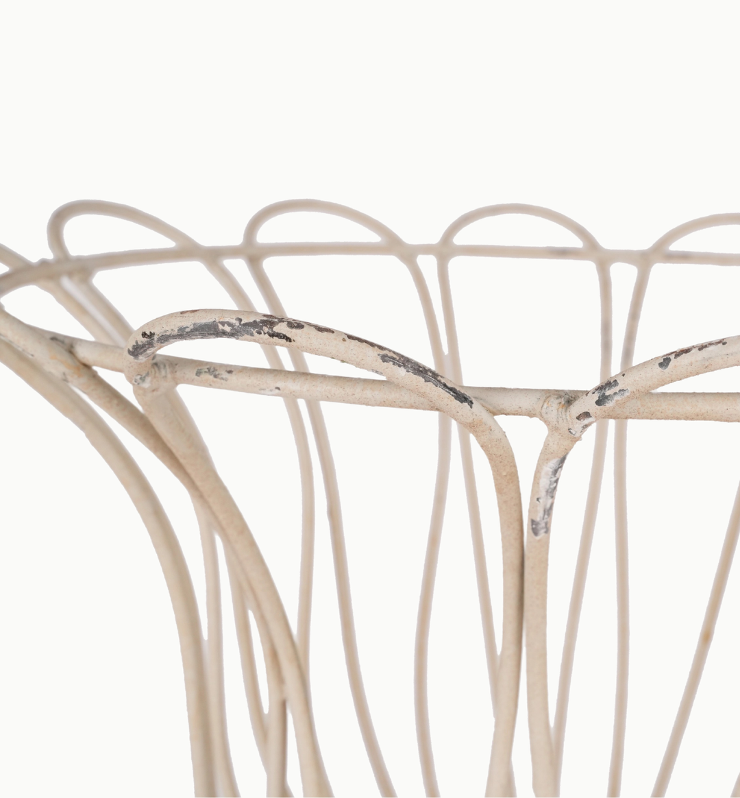 Handmade Mexican Iron Plant Stand with Aged White Finish - Low
