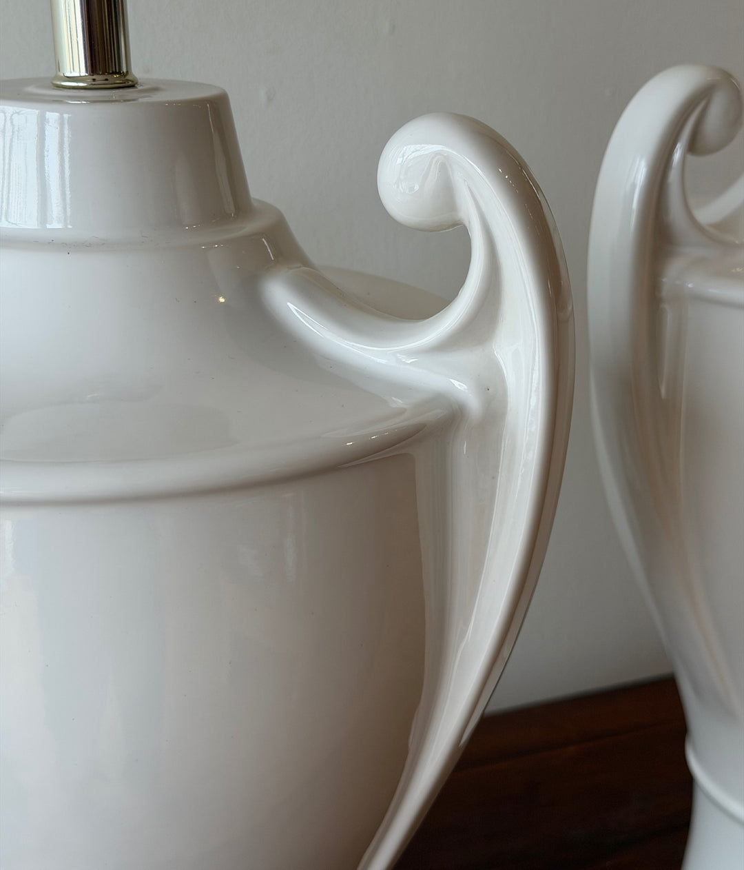 Pair of Vintage White Glazed Ceramic Urn Lamps