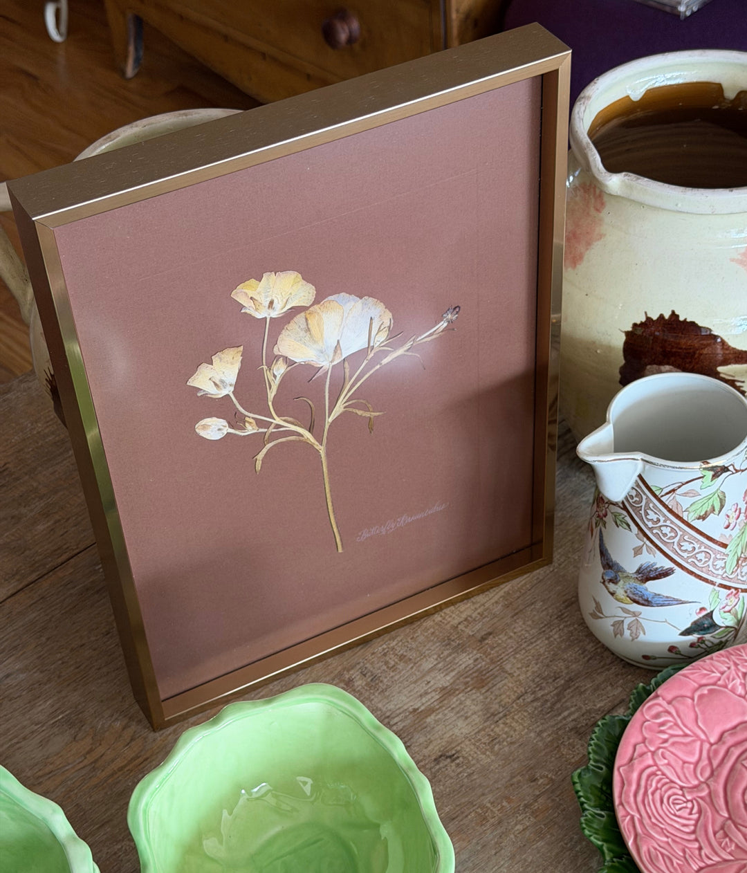 Pressed Butterfly Ranunculus in Gold Frame