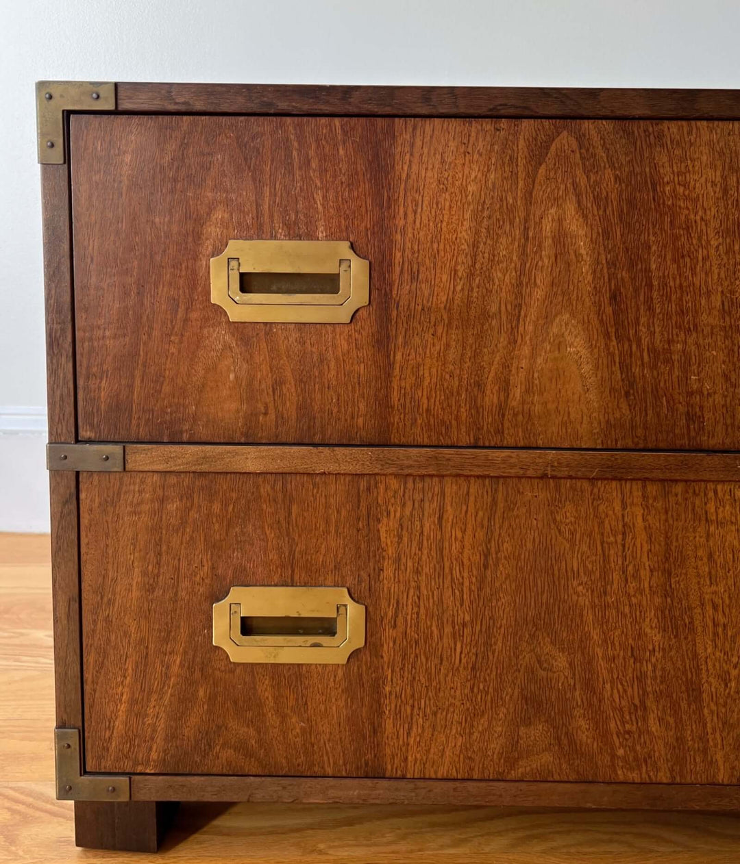 Vintage Baker Campaign-Style Two-Drawer Chest for Sale andfoundfurnishings Vintage Baker Campaign-Style Two-Drawer Chest for Sale andfoundfurnishings