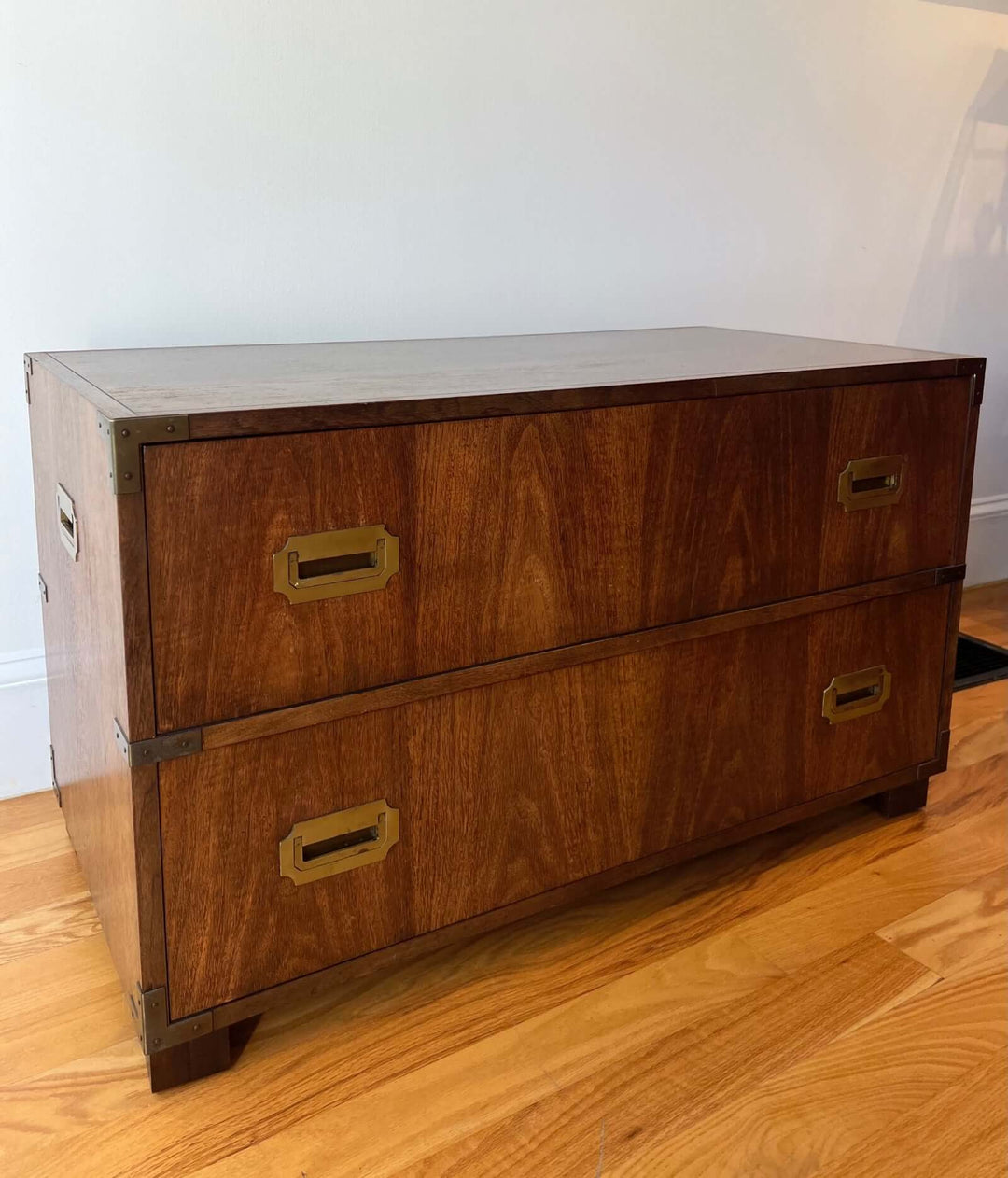 campaign dresser Vintage Baker Campaign-Style Two-Drawer Chest for Sale – andfoundfurnishings
