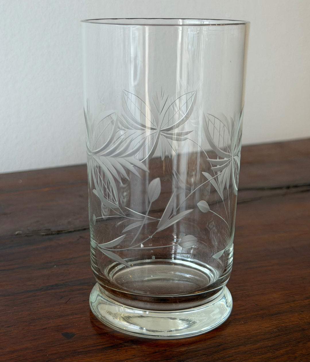 A Vintage Set of Six Etched Glass Footed Tumblers