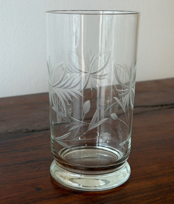 A Vintage Set of Six Etched Glass Footed Tumblers