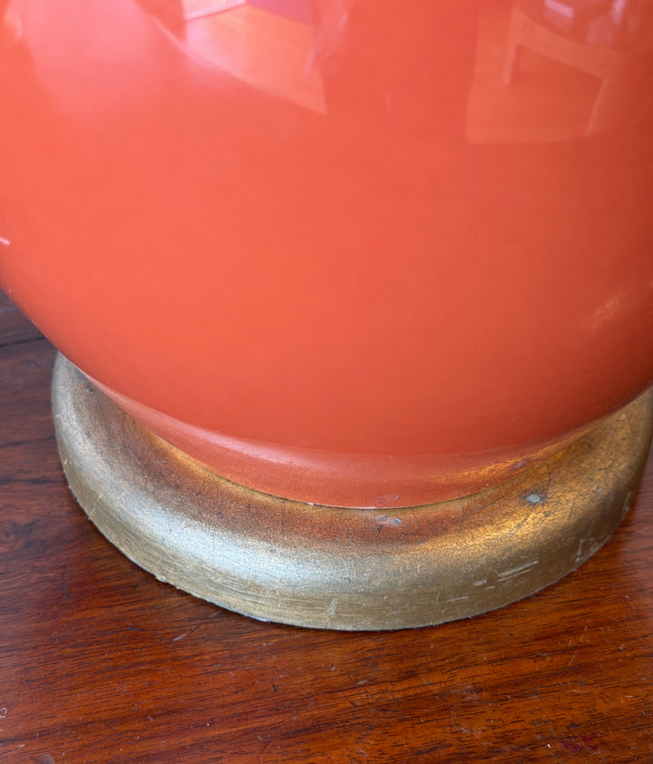 Pair of Vintage Festoni Italian-Style Ceramic Gourd Lamps in Paprika Glaze