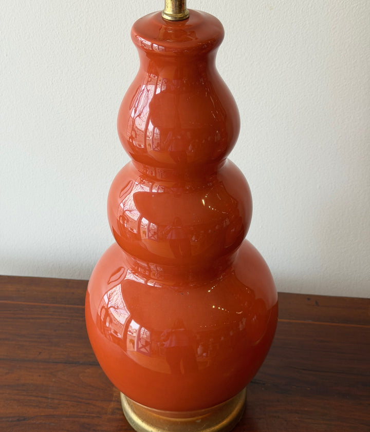 Pair of Vintage Festoni Italian-Style Ceramic Gourd Lamps in Paprika Glaze