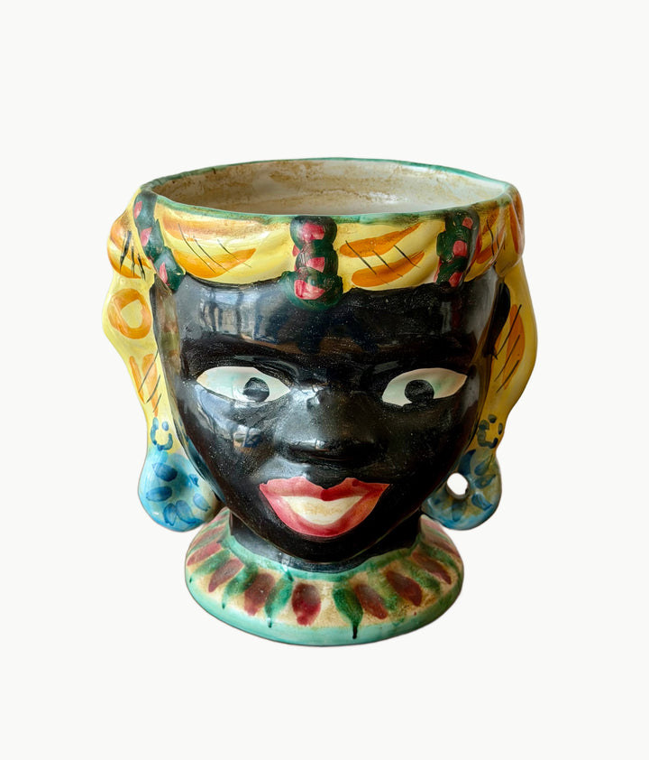 Vintage Hand-Painted Ceramic Figural Head Planter