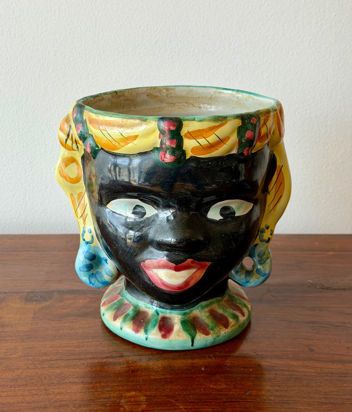 Vintage Hand-Painted Ceramic Figural Head Planter