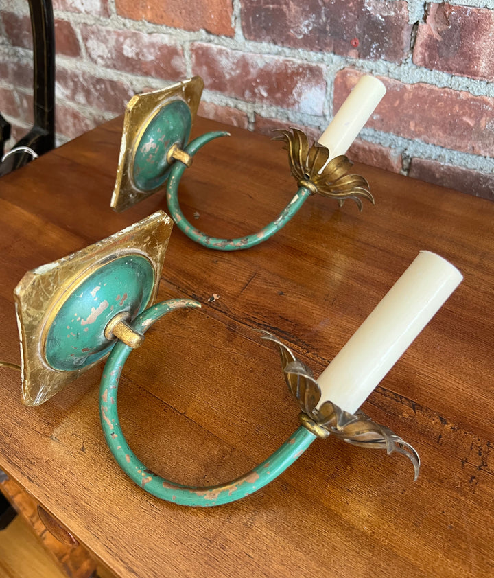 Pair of Vintage Italian Tole Wall Sconces, Mid-20th C.