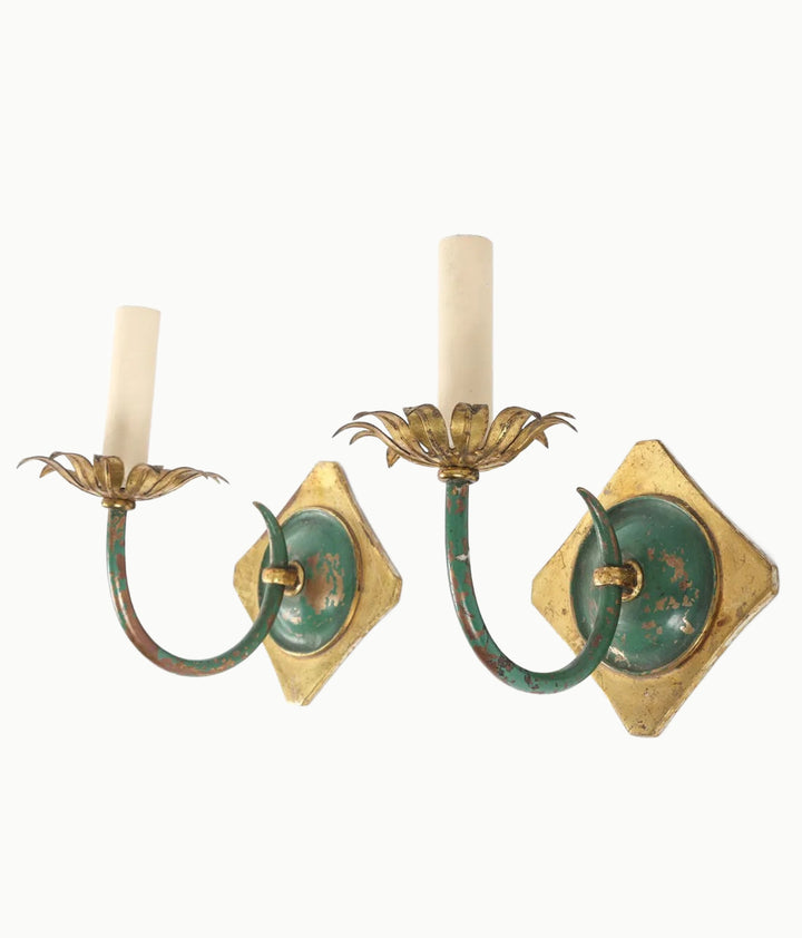 Pair of Vintage Italian Tole Wall Sconces, Mid-20th C.