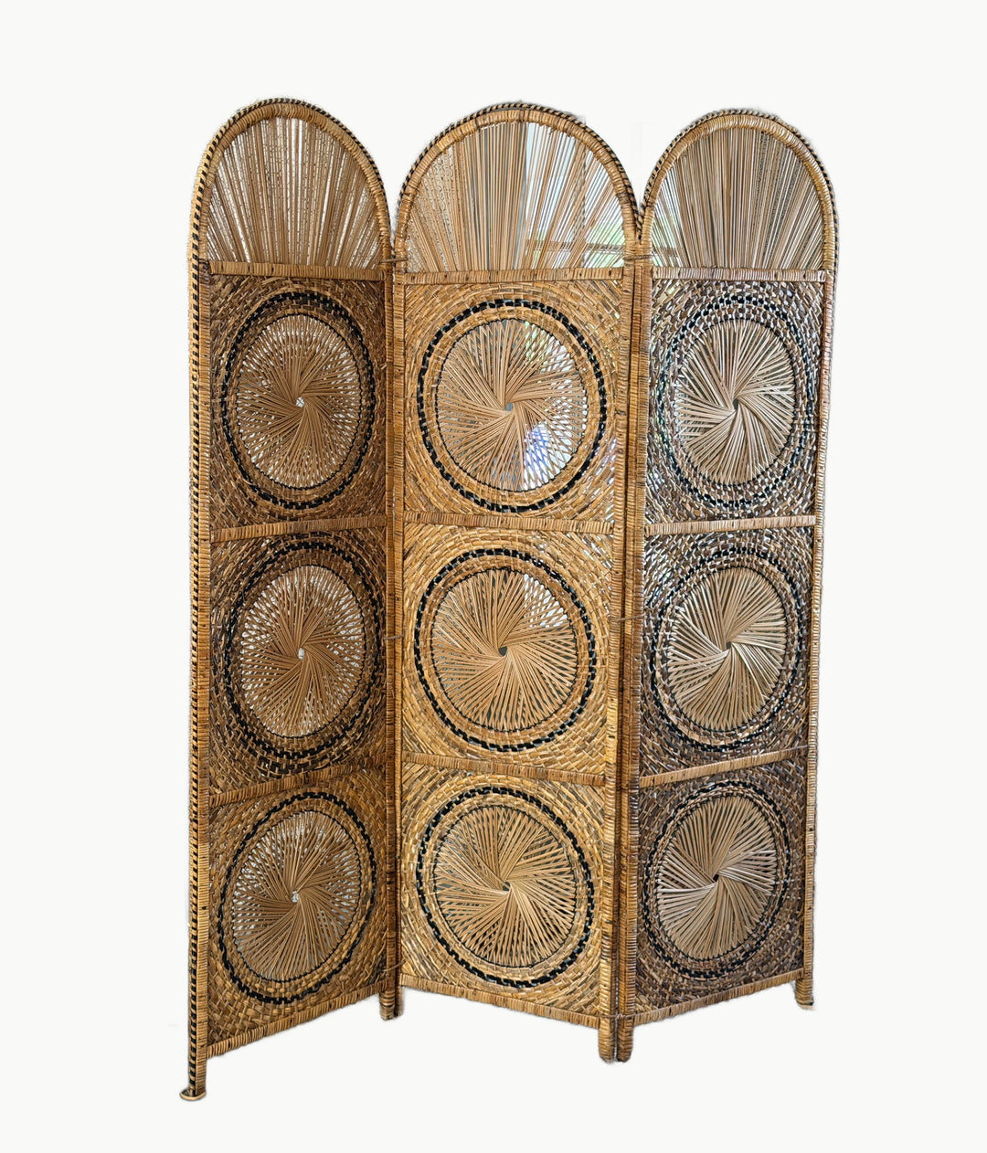 andfound vintage sunburst rattan screen 2