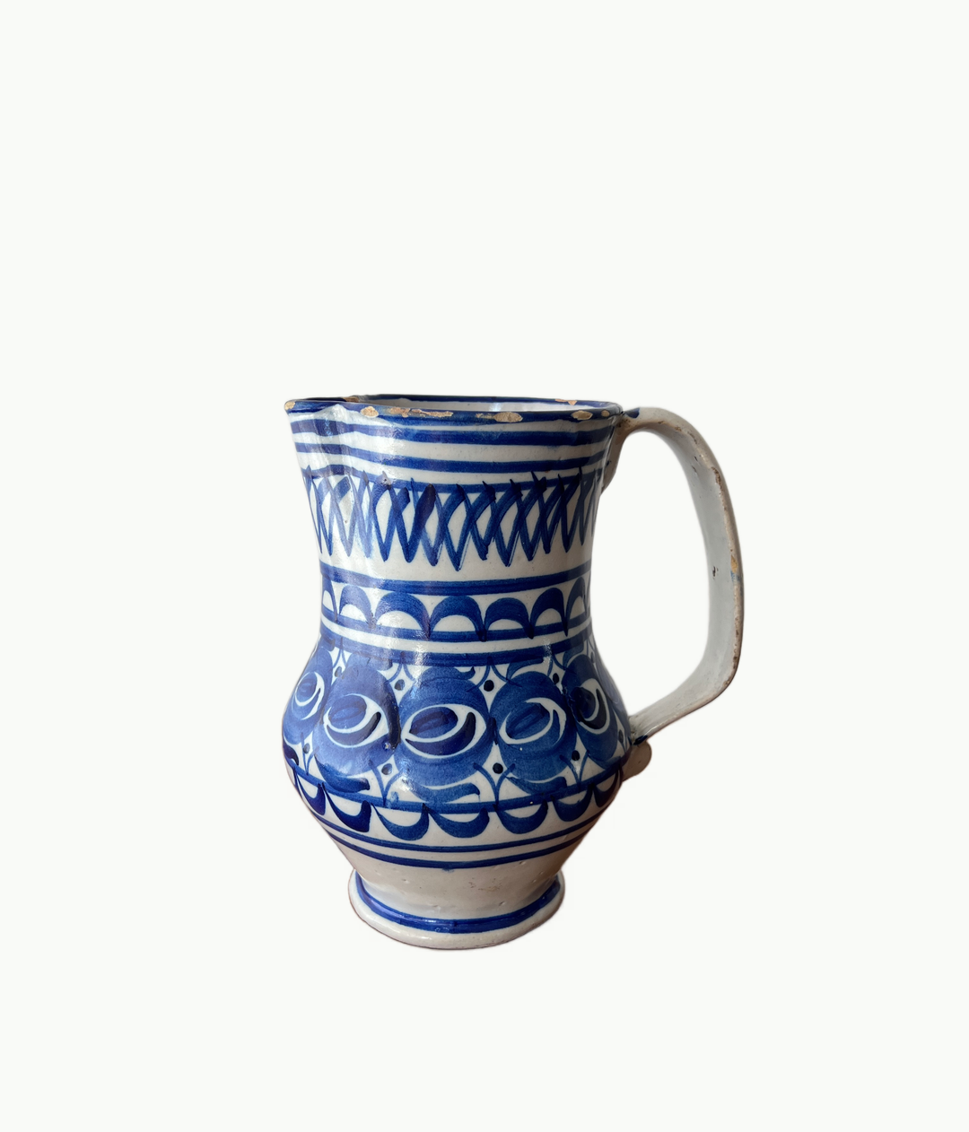 antique italian handpainted blue white pitcher ceramiccopy