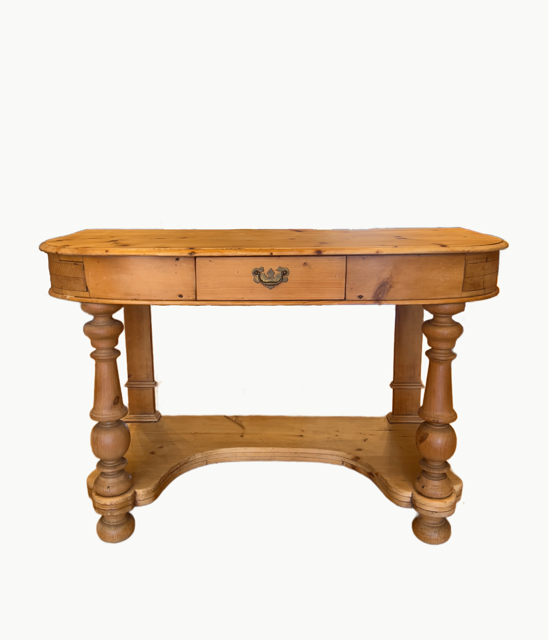 found English Pine demi lune antique console table with turned legs b_9872dcef 1b1a 4299 87b7 270b0d466089